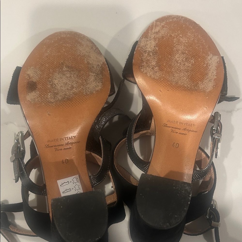 Italian Black and Silver Women's high heel dressy sandals - Picture 4 of 4